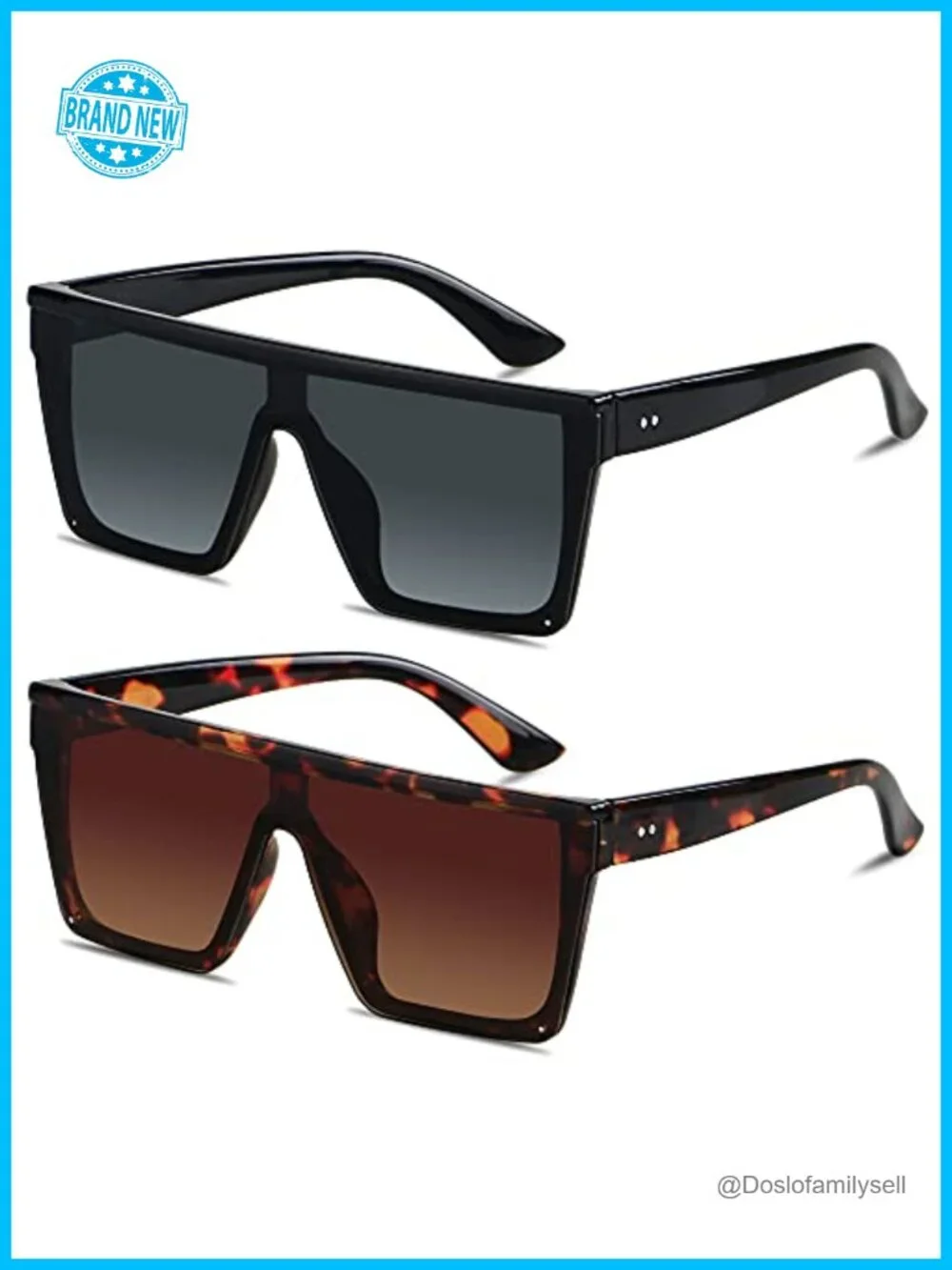 Oversized Flat Top Sunglasses UV400 Women Men Rimless Shield